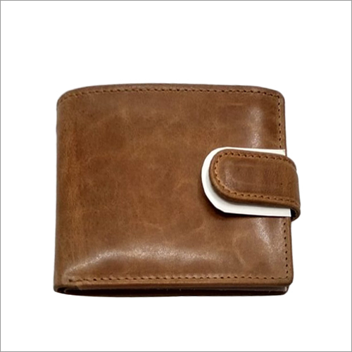 Mens Button Lock Brown Leather Wallet
